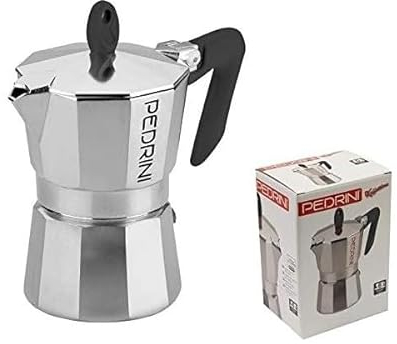 Pedrini Caffettiera in alluminio lucido con manico, argento/nero