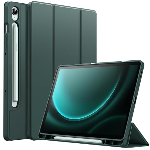 JETech Case for Samsung Galaxy Tab S10 FE / S9 FE 10.9-Inch with S Pen Holder, Soft TPU Tri-Fold Stand Protective Tablet Cover, Support S Pen Charging, Auto Wake/Sleep (Midnight Green)