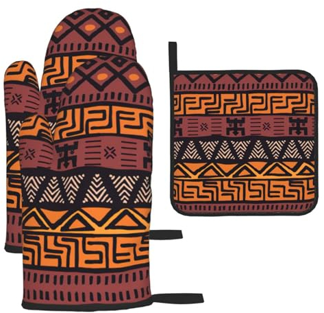 African Clay Cloth Tribal Premium Kitchen Baking Set - Heat Resistant Mat Set with Oven Glove - The Ultimate Kitchen Necessity