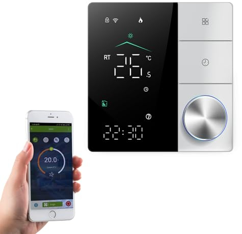 Qiumi Termostato inteligente con perilla WiFi, regulador de temperatura para calefacción por suelo radiante, funcionamiento eléctrico con Alexa Google Home, 16 A, 95 ~ 240 V CA