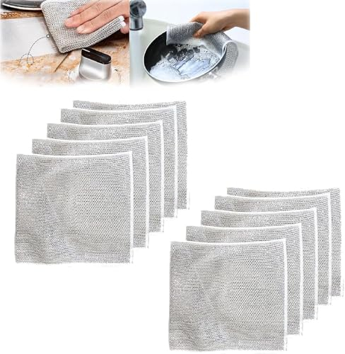 Mehrzweck-Draht-Geschirrspüllappen für nasses und trockenes, Doppellagiges, wiederverwendbares Reinigungstuch, für Pfanne, Topf, Herd, Haushalt (10 PCS)