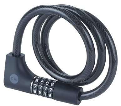 Yale Cavo di sicurezza con combinazione e chiave Serie Essential YCC0/12/100/2, lunghezza cavo 1000m, Acciaio Intrecciato, Codice a 4 cifre, Testato con spray salino per 96 ore, Supporto per bici