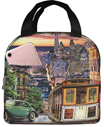WURTON Lunch-Tasche mit San Francisco-Druck, auslaufsicher, Therma, Kühltasche, tragbar, verdickte Isolierung, Lunchtasche