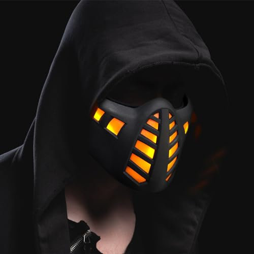 Yzpacc Punk Mask LED Half Face Mask Halloween Light Up Scary Mask Cosplay Party Props Costume for Men, Futuristic Techwear Music Festival for Men Women Adult
