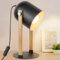 PADMA Tischlampe Wohnzimmer, Nachttischlampe Vintage mit E27 Fassung, Schreibtischlampe Schwarz aus Holz & Metall, mit Kabelschalter, 360°Drehbar, Tischleuchte Modern für Schlafzimmer Büro Studio
