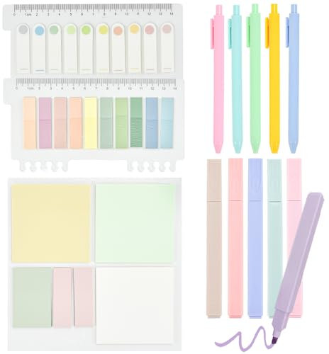 REFORUNG 700 Transparente Haftnotizen with 6 Textmarker 5 Gel Tintenstifte Pastell Highlighter Pen Marker Stifte Durchsichtige Sticky Notes for Bibel Marker Notizzettel Book Annotating Tabs