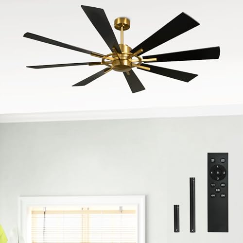 Depuley 60'' Modern Deckenventilator mit Fernbedienung, deckenventilator leise,deckenventilator ohne licht, Geschwindigkeit,gelb-bronze 8 Flügeln,für Schlafzimmer, Küche, Wohnzimmer, Balkon