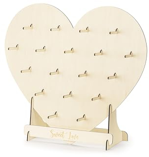 Aufsteller aus Holz 65x59cm - Herzform Donuts Ständer mit 18 Haken - Donut Bagel Brezel Wall - Deko Holzständer Herz Hochzeit Geburtstag Babyparty - Natur