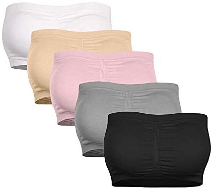 Angxiwan Women Strapless Bandeau Bras 3 Pack Plus Size Non Wired Ladies Padded Push Up Bralettes Comfortable Stretchy Removable Chest Pads Cotton Wireless Bra S-6XL