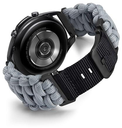 BINLUN 22MM Cinturino per Orologio in Nylon Paracord Sgancio Rapido Intrecciato Cinturino di Ricambio per SmartWatch Sportivo Fibbia Nera/Argento Adatto per Garmin/Adatto per Samsung Galaxy(Grigio)