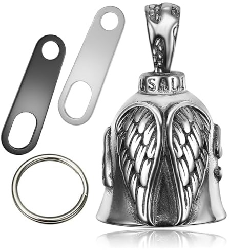 Portachiavi con angelo custode e campanellino per moto, accessorio sicuro per ciondolo