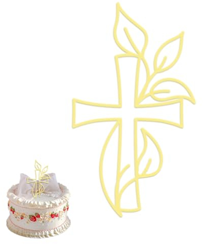 RDNKVB Goldene Taube Kreuz Cake Topper - Schillernder Spiegeleffekt für Hochzeit, Geburtstag, Weihnachten, Party & mehr, Acryl Torte Deko mit Blättern