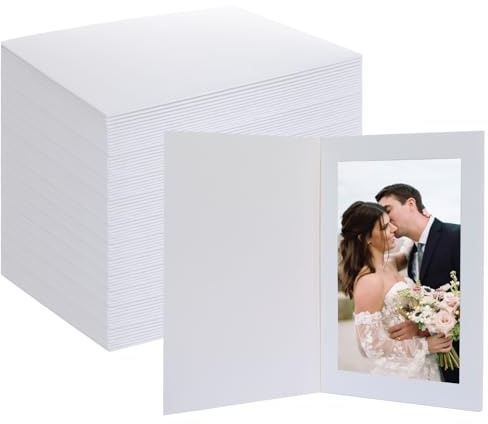 Apprabbr 100 Pack Photo Folders 4x6 Paper Picture Frame Photo Frame Cards Cardboard Greeting Cards Photo Inserts Ideal for Mother's Day,Christmas,New Year,Birthday Greeting Classroom DIY - White