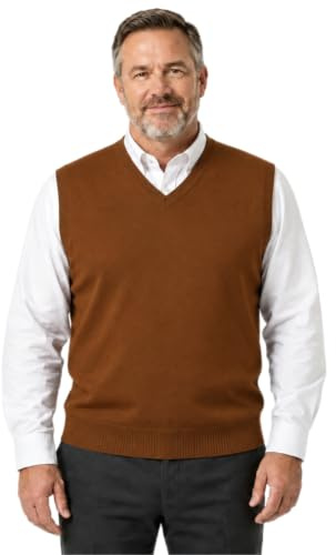 Krumba Hommes Pull Gilet pour Plus Taille: Grande Hauteur Col V sans Manches Tricoter Coton Arrêtez-Vous Chameau 7XL