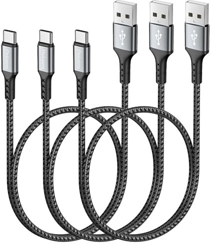 Fbokunma USB C Cable 50cm 3Pack, 0.5M 3A USB A to USB C Cable Fast Charging Data Sync Braided Compatible with iPhone15/15Pro/15Pro Max/15Plus, Galaxy S23/S22/S21, Note10/9