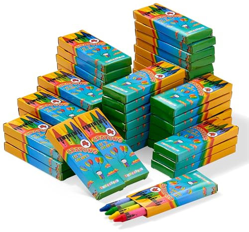 THE TWIDDLERS 100 Boxen Wachsmalstiften (400 Stück), 4 Farben - Gastgeschenke, Mitbringsel, Mitgebsel für Kindergeburtstag, Kindergarten, Grundschule
