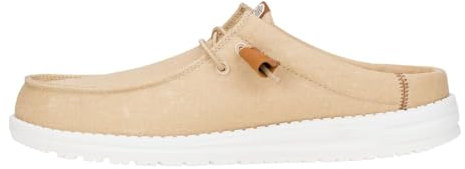 Hey Dude Mocasines Wally Slip de lona elástica para hombre, Bronceado/Blanco, 43 EU
