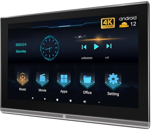 Bsldtor 35,6 cm (14 Zoll) Android 12 4K TV Laptop Auto (1 Stück) mit USB, HDMI In/Out, SD-Karte, Kopfhöreranschluss, Kopfstützenmonitor mit WLAN, Touchscreen, Support-Steuerung