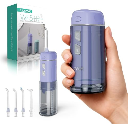 VOYOR-HEALTH Munddusche Kabellos Elektrischer Zahnreiniger WF510, Lila | Tragbare Mundduschen, IPX7 Wasserdicht und 3 Modi，Mini Wiederaufladbar Water Flosser für Zuhause und Reisen zahnreinigung