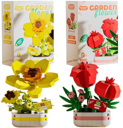 Yueser 2 pezzi Bouquet Building Set, Fiori Finto da Costruire, Set di Costruzione di Fiori Artificiali, Collezione Botanica, per la Decorazione, L'arte e i Regali