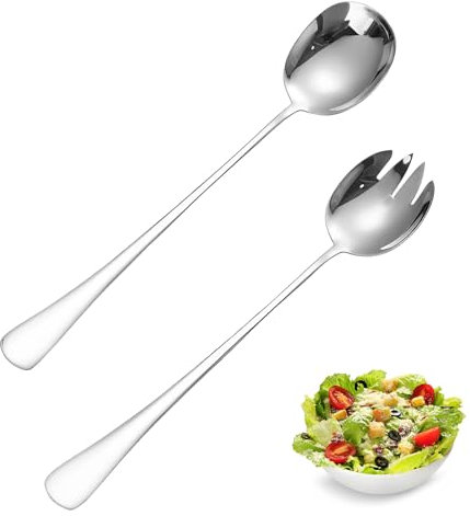 LIURFLNC 2 Stück Salatbesteck, Salatbesteck Edelstahl, Salat Besteck Bestehend Salatlöffel und Salatgabel, Servierlöffel Salatlöffel Küchenhelfer für Familie Hotels Restaurants (28cm/11in)