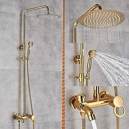 Shower Kit de robinet de douche, robinet de douche de pluie de salle de bains poli doré, mitigeur de douche de bain, ensemble de douche de tête de 8 pouces, robinet de baignoire mural Shower head