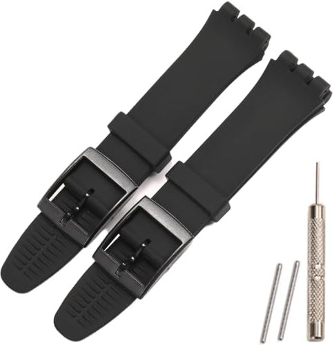 XBDSW 2PCS Silikon Uhrenarmband für Swatch 17mm 19mm 20mm wasserdicht Uhrenarmband (Black, 20mm)