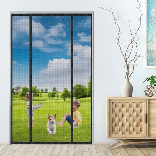 Zanzariera a Tenda Con Bastone 270x250cm Nero Magnetica per Porte finestra Porta Finestra
