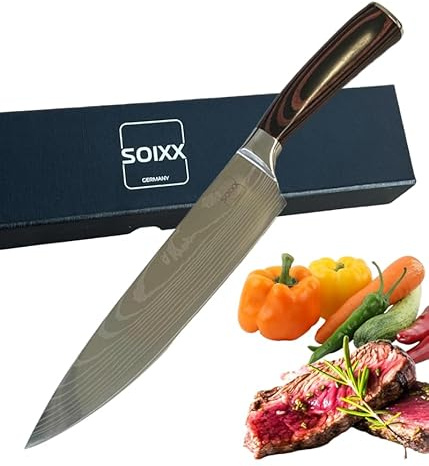 SOIXX Chefmesser Kochmesser, Edelstahl, sehr scharfe Klinge, Holzgriff, Geschenkbox