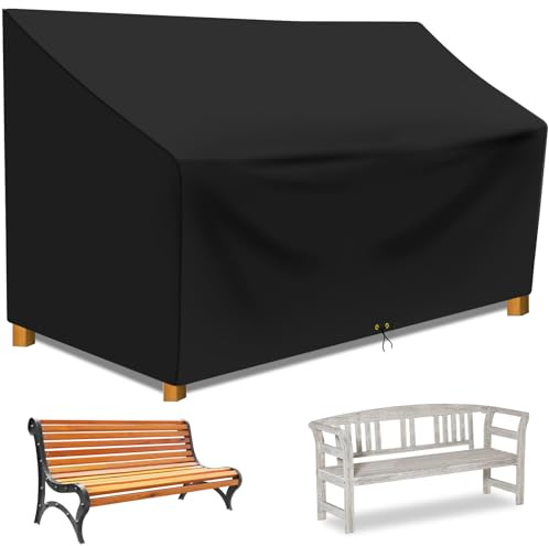 Funshot Garden Bench Covers Waterproof, Outdoor Patio Bench Cover 2 Seater, Garden seat Cover, Bench Covers with Drawstring, Anti-UV Wind Waterproof (Black-210d, 163 x 66 x 63/89cm)