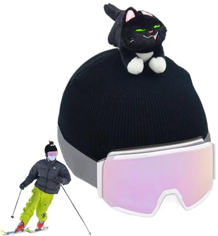 Ski Helmet Cover, Cute Washable Helmet with Cat Design, Women's Balaclavas, for Boys, Girls, Men and Women, Cycling, Outdoor Sports, Winter Accessories, Black, Milk Silk