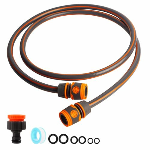Garden Hose Connection Kit - 1.5M Short Hose Pipe with 3/4 & 1/2 Adapters, Tap Connectors for Reel, Cart, Sprayer