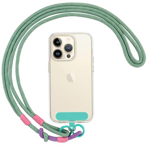 Coiwxmoi Cordino per Cellulare Universale Tracolla per Cellulare,Rimovibile Cordino da Collo Nylon Catena Collana Tracolla con Toppa di Fissaggio,Adatto a Tutti Gli Smartphone,Strisce ciano
