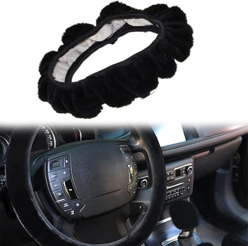 Lenkradabdeckung Plüsch, Lenkradbezug Plüsch, Lenkradbezug Winter, Lenkradhülle Winter, Weiche Teleskop und Bequeme Auto-Lenkradabdeckung, Schwarz