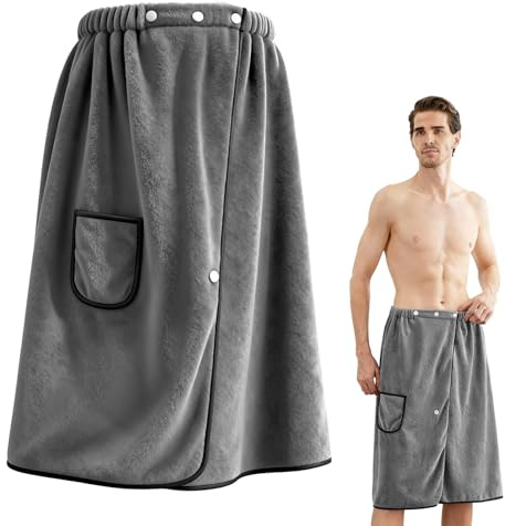 Spetsbst Größe Saunakilt Verstellbar Saunahandtuch 78 x 155 cm Schnelltrocknendes Saunahandtuch mit Druckknöpfe und Taschen Schnapp-Badetuch Kilt für Sauna Fitnessstudio Dusche (Dunkelgrau)
