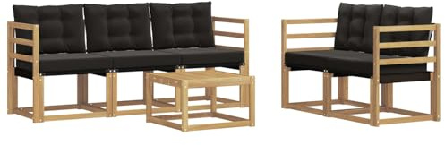 vidaXL Outdoor-Sofagarnitur mit Kissen 6 pcs Weiß und Schwarz, Gartenmöbel, modernes Ecksofa, langlebige Terrassen-Sitze, stilvolle Lounge für deinen Outdoor-Bereich