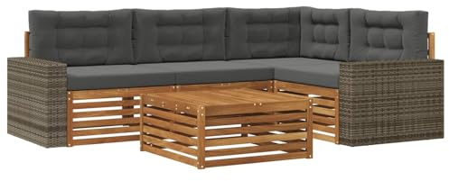 vidaXL Outdoor-Sofagarnitur 5 pcs Natur und Anthrazit 79 x 79 x 37 cm, Patio Loungeset, modernes Sofa für draußen, wetterbeständiger Gartenspaß, Bequeme Terrassenmöbel