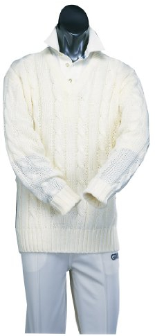 Gunn & Moore GM | Cricket Sweater Jumper | Classic Heavy Cable Knit | Long Sleeve | Plain Cream | Large Junior to fit chest 33