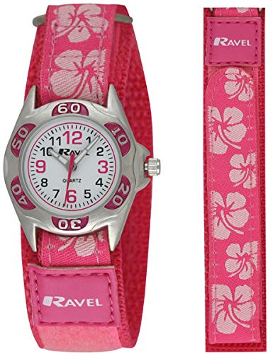Ravel Girl's Hibiscus Flower Patterned Easy Fasten Strap Watch