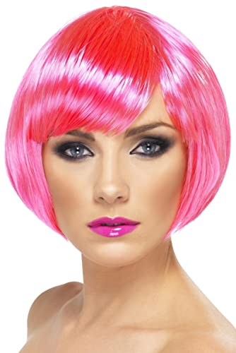 Smiffys Schätzchen Perücke, Neon-Rosa, Kurzer Bob mit Pony