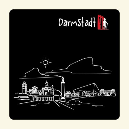 Untersetzer Skyline Darmstadt (schwarz) - als Geschenk für Darmstadter & Fans der Stadt des Jugendstils oder als Darmstadt Souvenir - die stadtmeister
