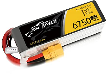 TATTU 4S Lipo Batterie 6750mAh 14.8V 25C 4S RC Batterie avec connecteur XT90,pour Elite et Tous Les Autres Drones de Taille 550