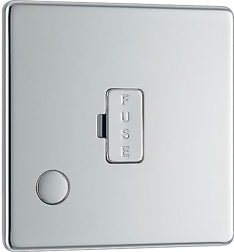 BG Electrical Unswitched Fused Spur Connection Unit with Flex Outlet, Double Pole, Screwless Front Plate, Slim Profile, Premium Flatplate, Polished Chrome, 13A, FPC55