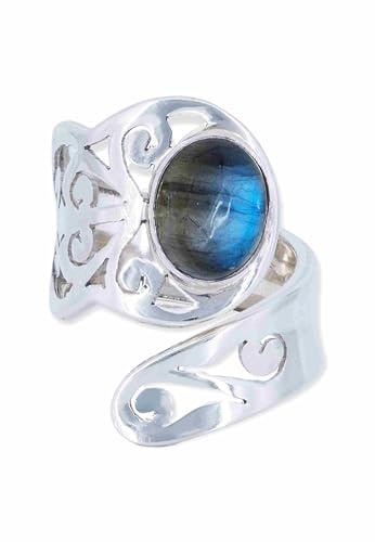 Ring 925 Silber Labradorit grün blauer Stein größenverstellbar Edelstein echt Silber Damen Sterling Silber Geschenk (MRV-063-05)