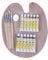 Exerz Acylic Paint, Brushes & Palette Set - 12 x Acrylic Paints (12ml), 6 x Artist Brushes, 1 x Wooden Palette