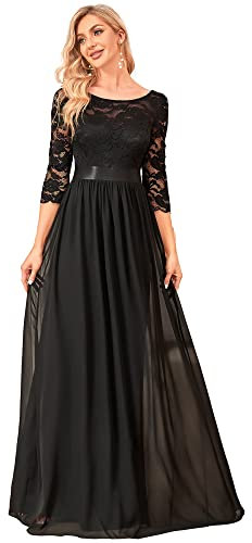 Ever-Pretty Robes de Soirée Femme Empire Manches 3/4 en Dentelle Élégant 40 Noir