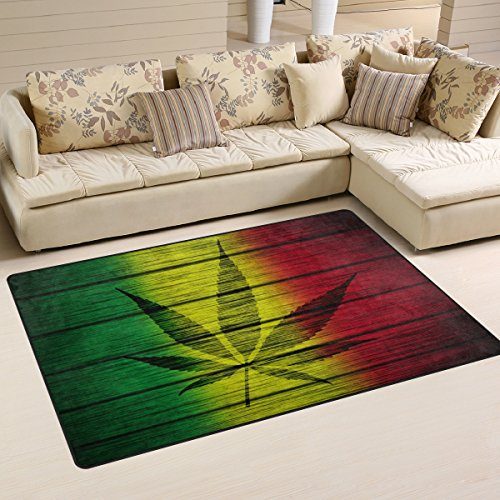 Use7 Teppich mit Holzflagge Marihuana-Blättermotiv, Rutschfest, für Zuhause, Dekoration, Schlafzimmer, Wohnzimmer, Textil, Mehrfarbig, 50 x 80 cm(1.7' x 2.6' ft)