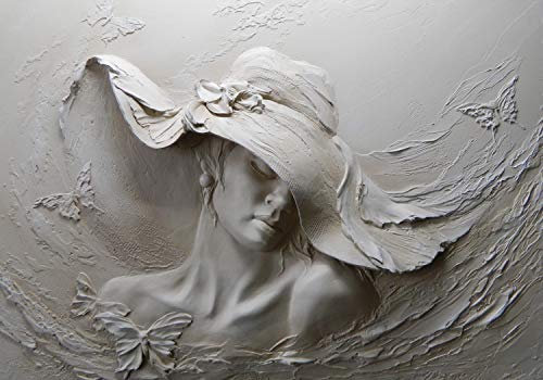 wandmotiv24 Fototapete Skulptur Frau Schmetterlinge Gips Wand, M 250 x 175 cm - 5 Teile, Wanddeko, Wandbild, Wandtapete, M4631