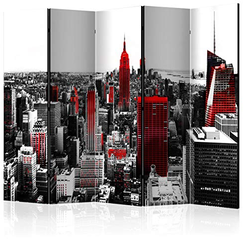 decomonkey Paravent Raumteiler Innen New York 225x172 cm 5 Teilig Beidseitig Room Divider Wall Raumteiler Stehend Trennwand Sichtschutz Spanische Wand Sichtschutzwand Wohnzimmer Holz Stadt NY City