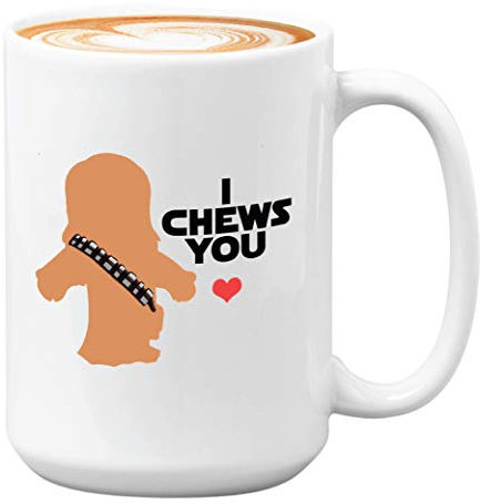 Bubble Hugs Witty Science Fiction Coffee Mug - I Chews You - Valentine Relationship j3di Light Saber Luke Obi-Wan Chewbacca